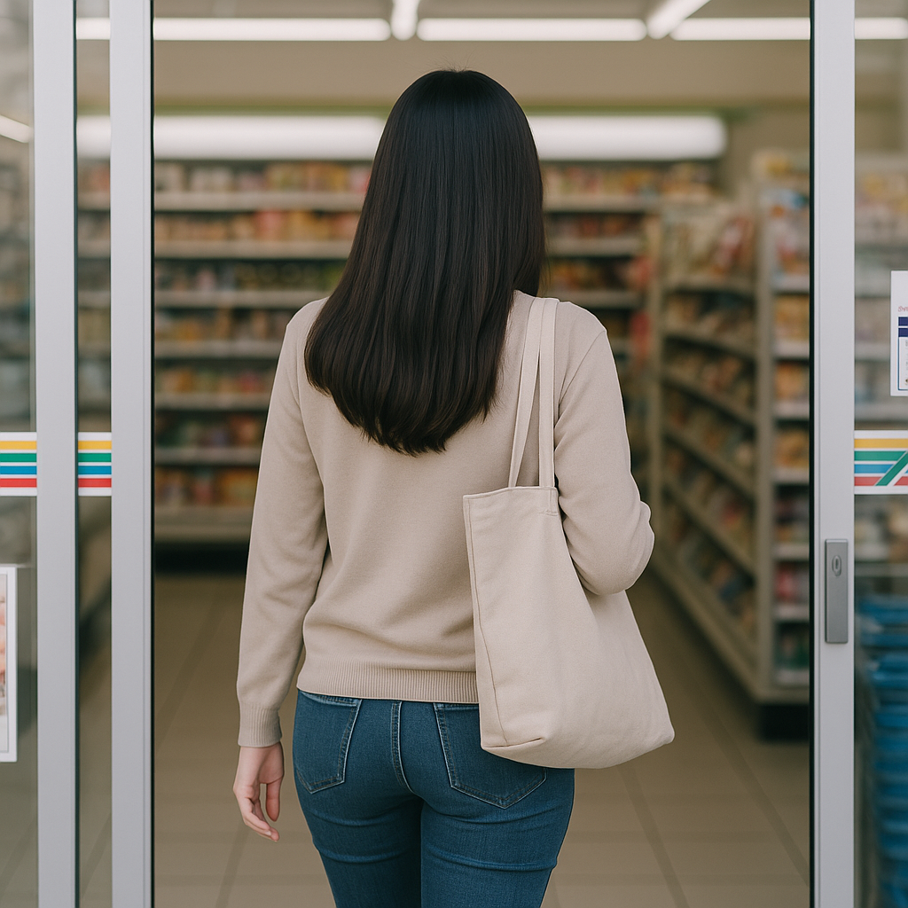 コンビニに入る女性