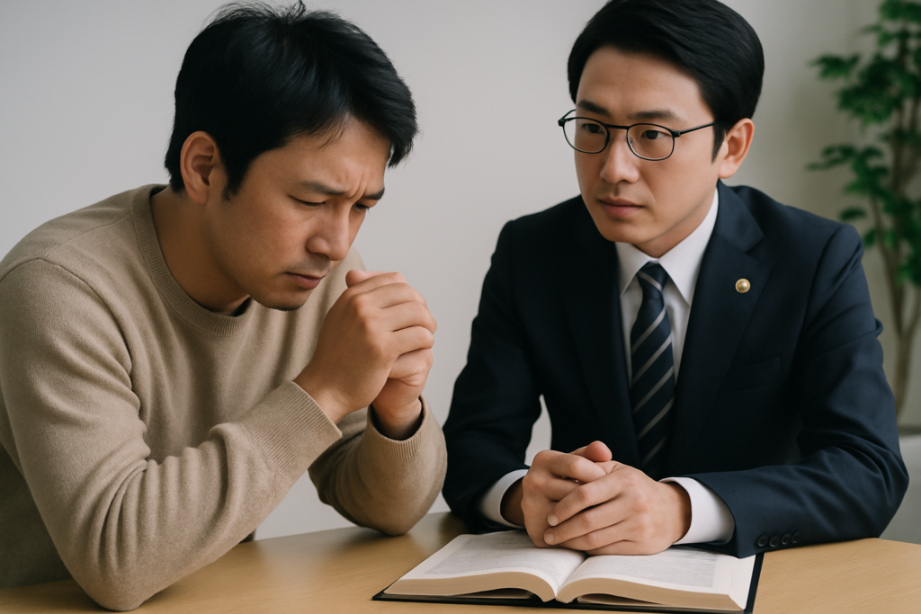 弁護士に相談している男性