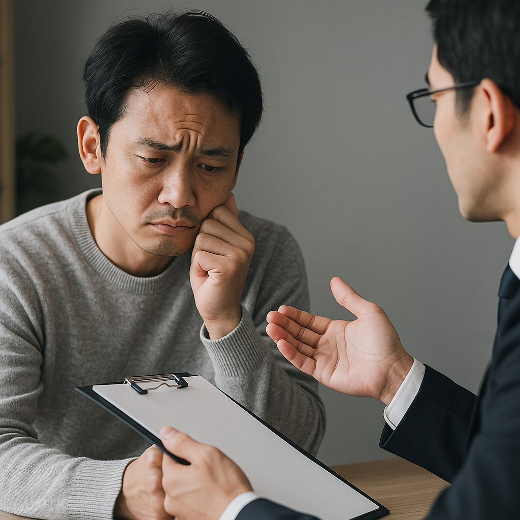 弁護士に相談している男性