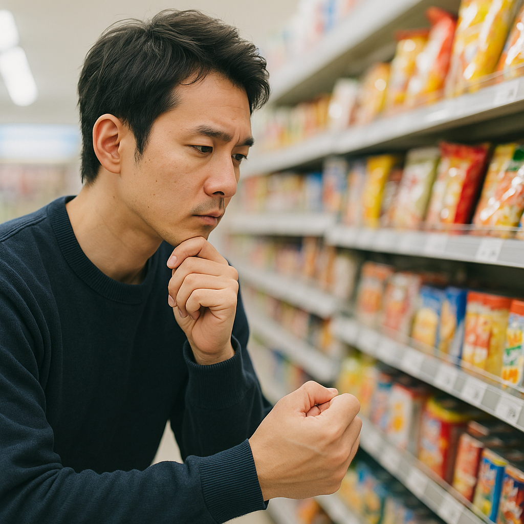 コンビニの商品を見ている人