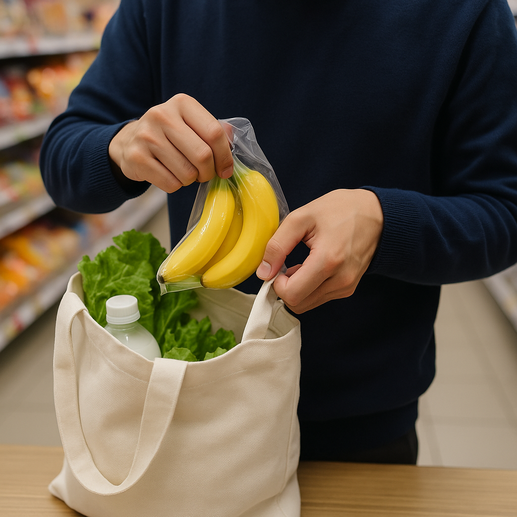 エコバッグに荷物を詰めている様子