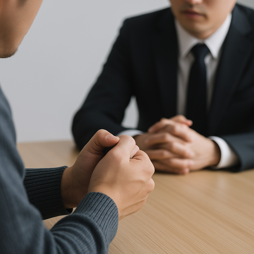 弁護士に相談している男性