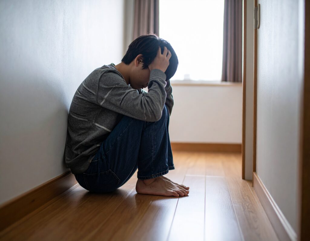 うずくまる少年